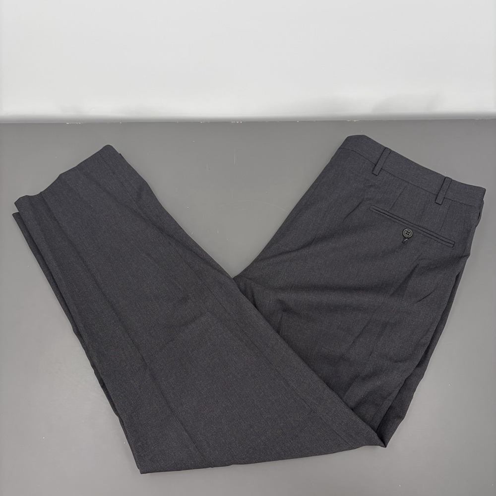 Canali Dress Pants 37x30 100% Wool Flat Front Trousers Made In Italy Charcoal
